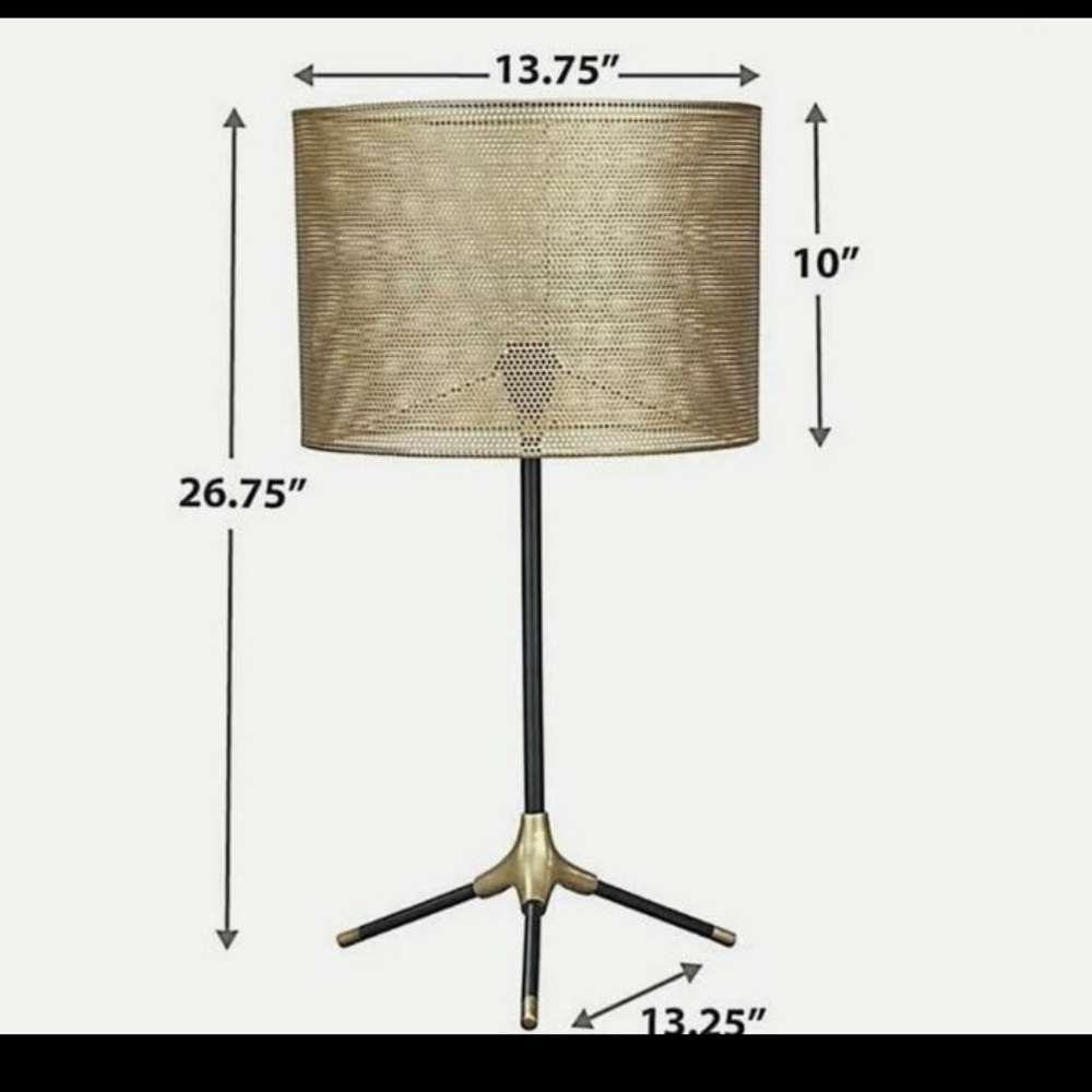 2 Industrial Mid-Century Mod Table Lamp Gray w/Brass Gold Metal Mesh Shade new